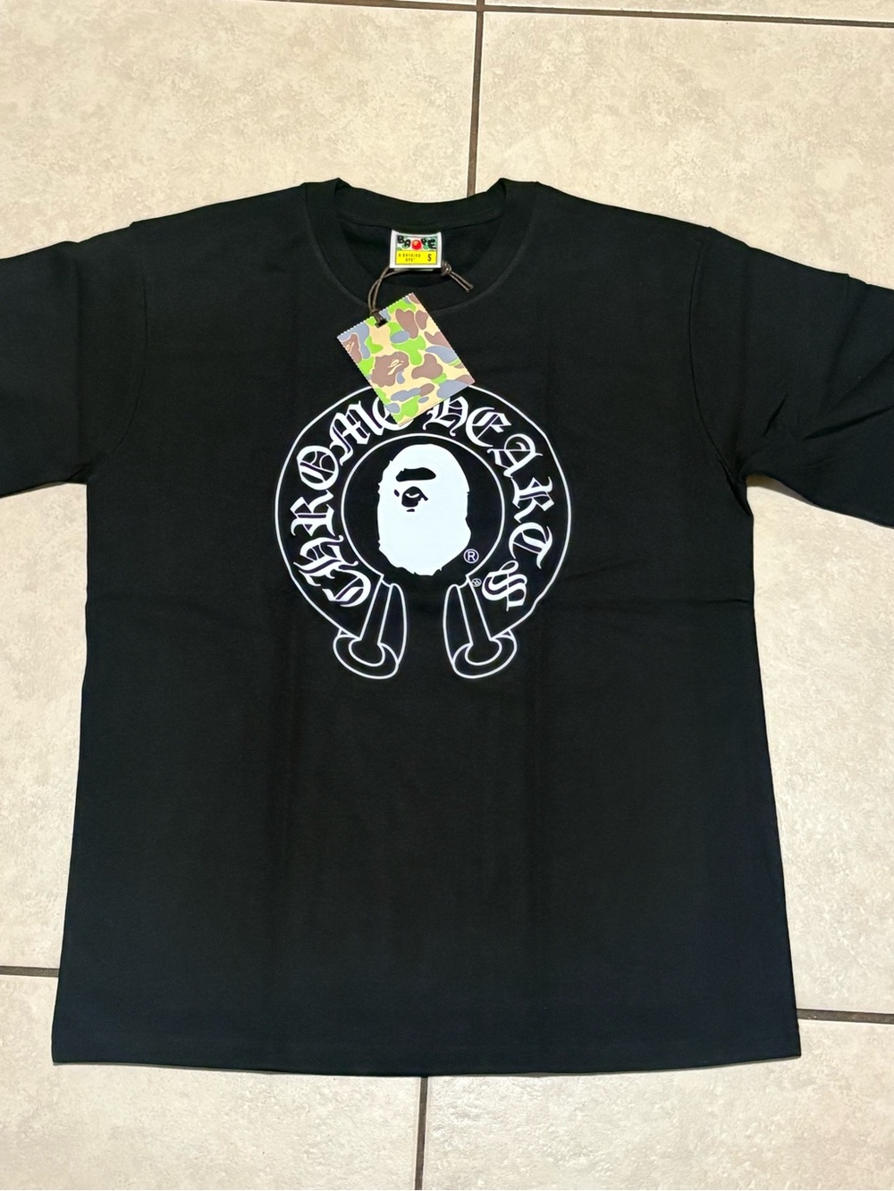 Bape Black Tee with White Ape Logo